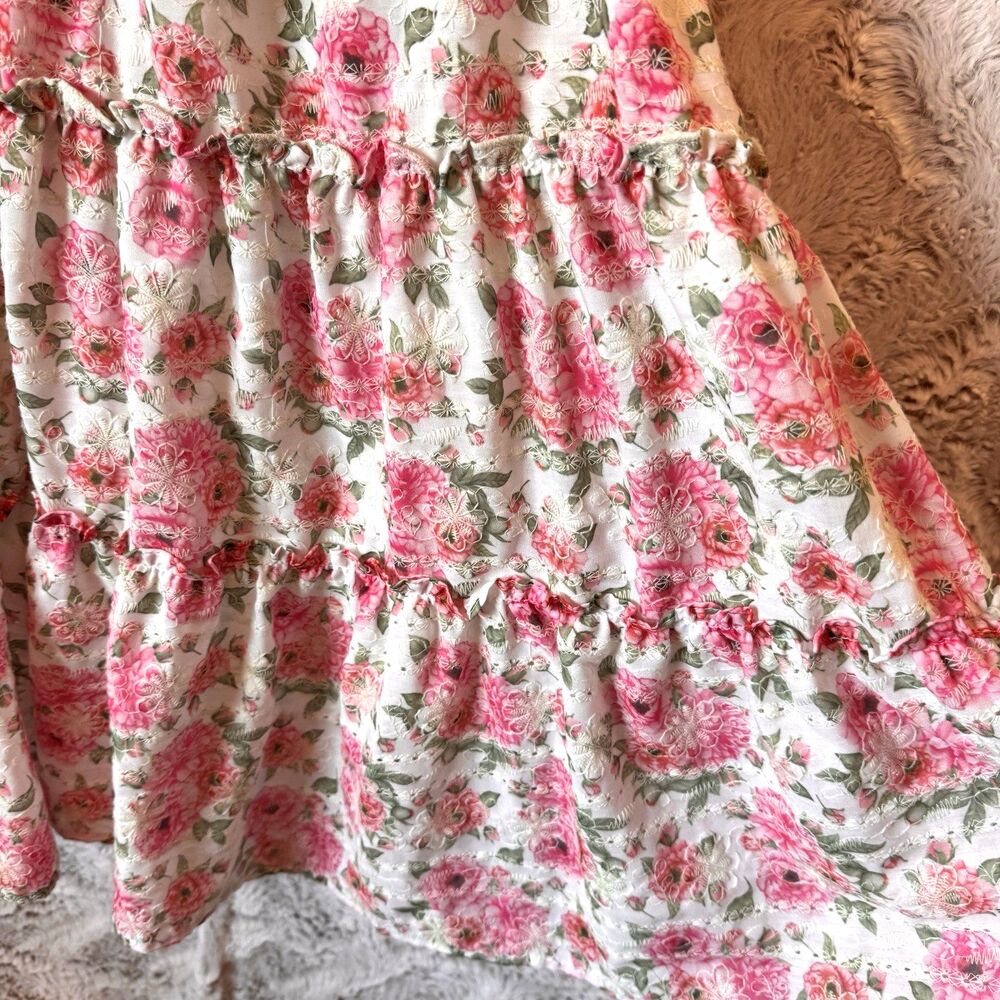 Just Me Dress Size Large Mini Floral Pink Lined Cottagecore Flutter Sleeve - Picture 7 of 16